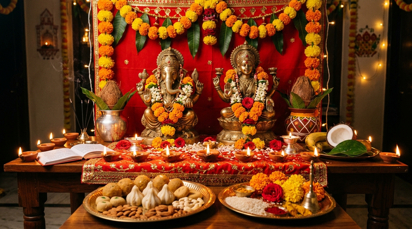 Diwali Lakshmi Puja Altar Decoration